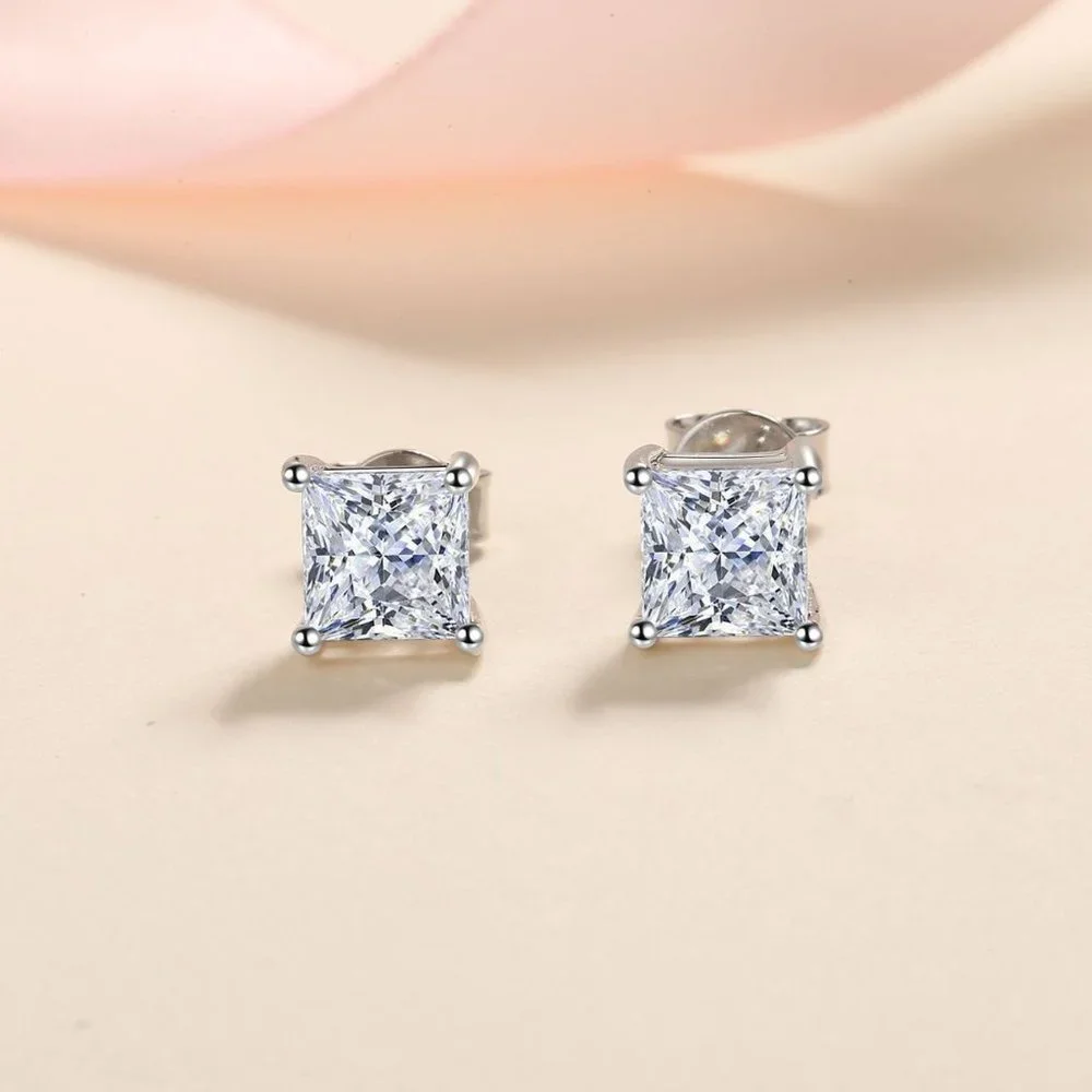 Certified 4ct. t.w. Moissanite Diamond Princess Cut Stud Earrings NEW